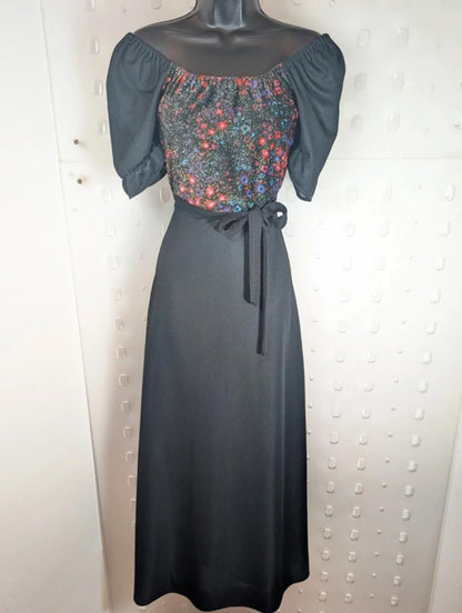 Vintage 1970s Trevira 2000 Floral Maxi Dress UK8/10