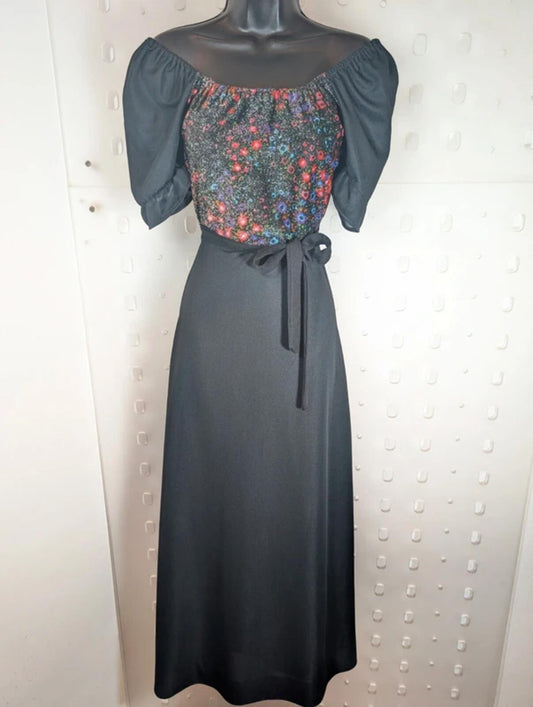 Vintage 1970s Trevira 2000 Floral Maxi Dress UK8/10