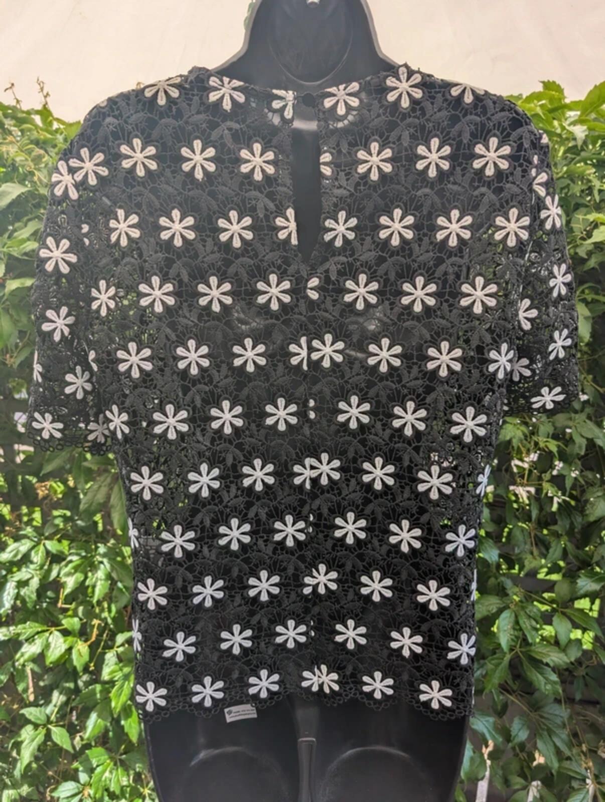United Colours of Benetton Crochet Daisy Top Black Small