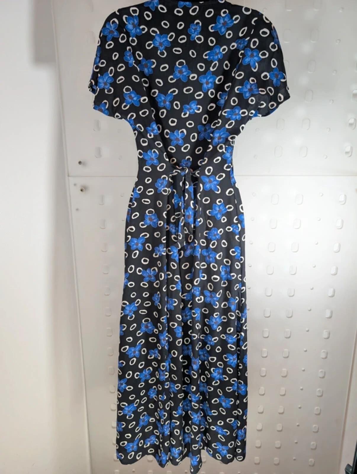 Vintage Citylife Floral Tea Dress Black Blue UK10