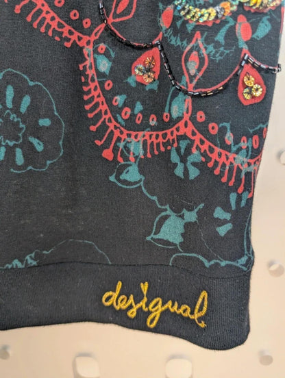 Desigual Batwing Floral Longline Tee – Black Viscose – Size S/M