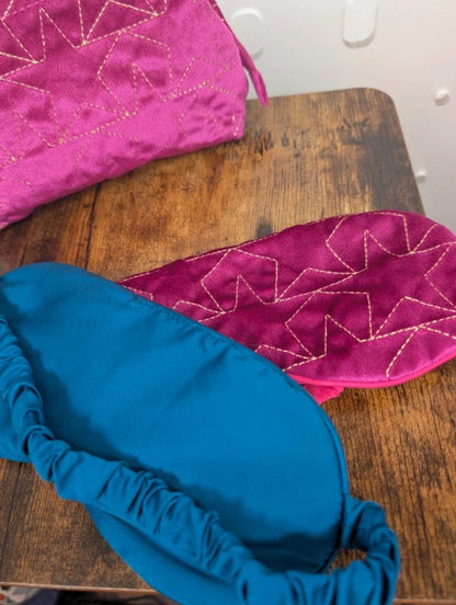 Nooki London Velvet Travel Bag & Eye Mask Bundle Pink Teal