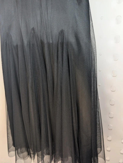 Monsoon Black Mesh Midi Dress Gothic Godet Panels Fit & Flare Approx UK 12