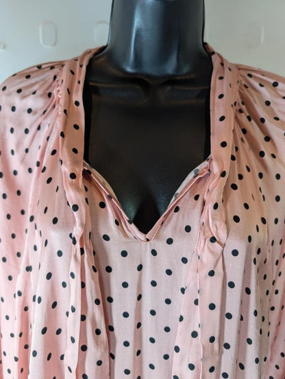 J&L Paris Made in Italy Pink Polka Dot Silk Blend Pussy Bow Blouse