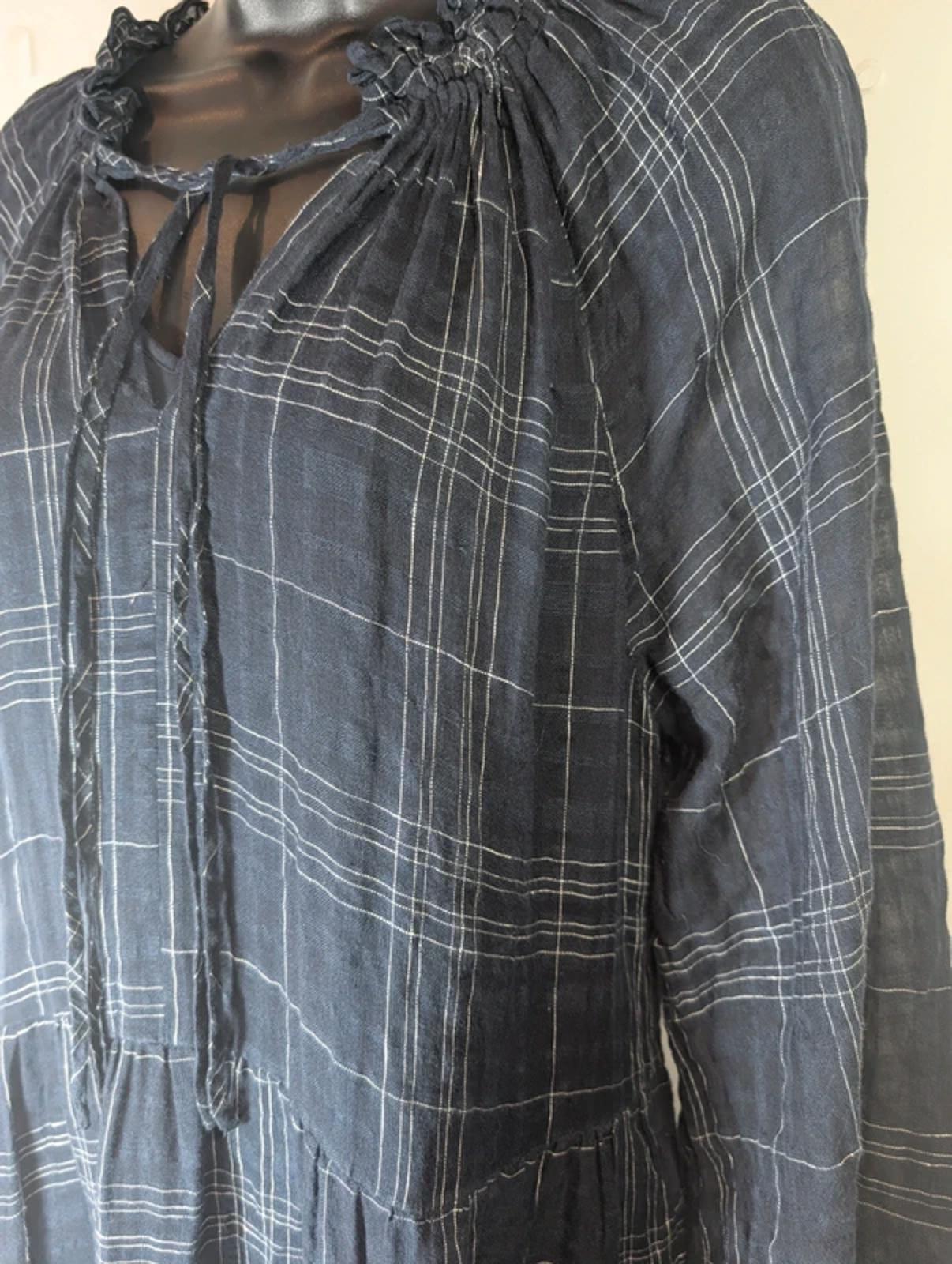 Jigsaw UK14 Navy Check Cotton Linen Blend Maxi Dress with Slip