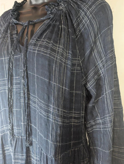 Jigsaw UK14 Navy Check Cotton Linen Blend Maxi Dress with Slip