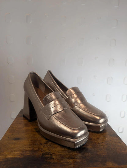 DWRS ‘Pavia’ block-heeled loafers metallic smoke leather EU 39 / UK 6 (fits 6.5)