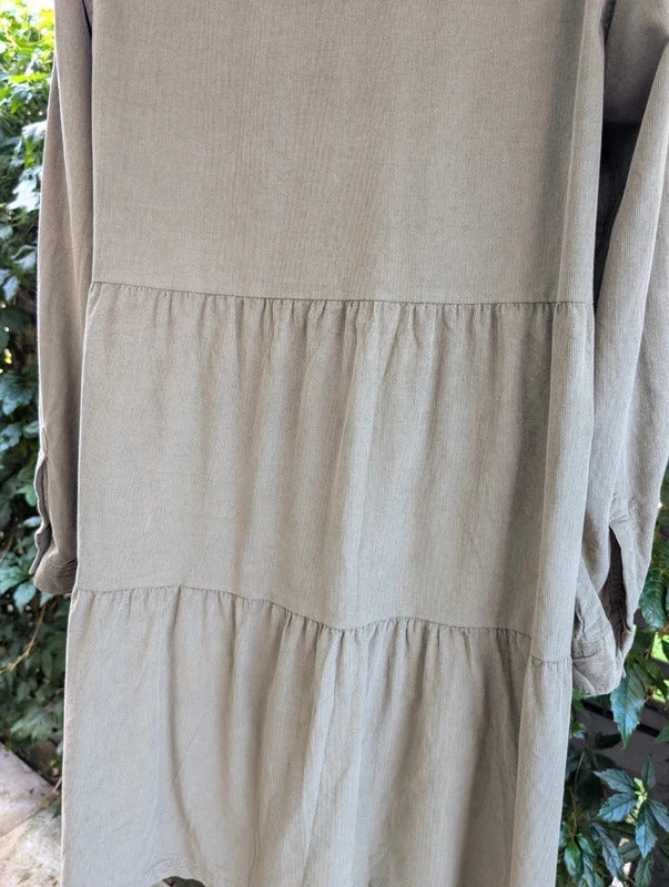 Velvet Heart Needlecord Shirt Dress Olive Green UK14