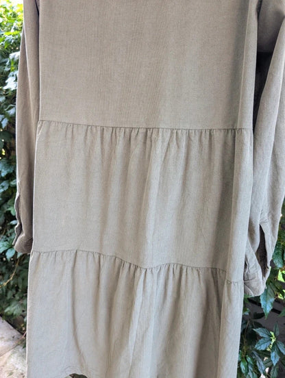 Velvet Heart Needlecord Shirt Dress Olive Green UK14
