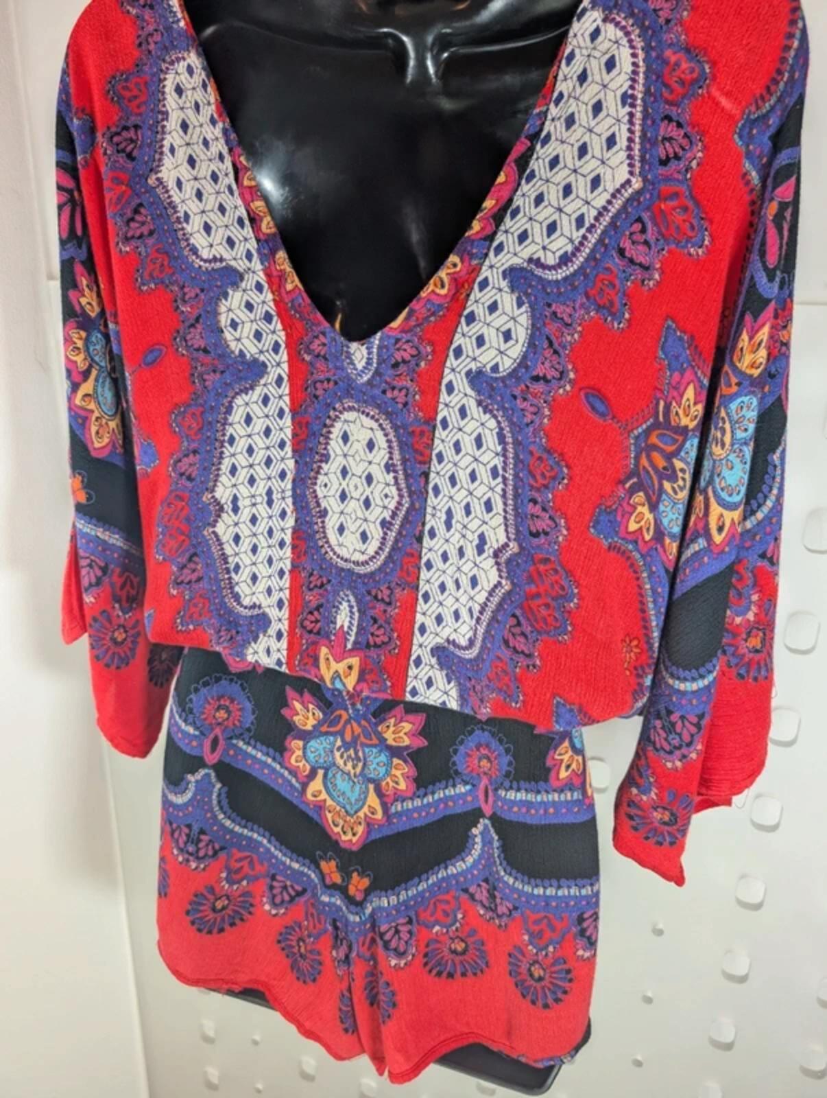 Angie rayon Indian print playsuit size large, best fit UK10/12
