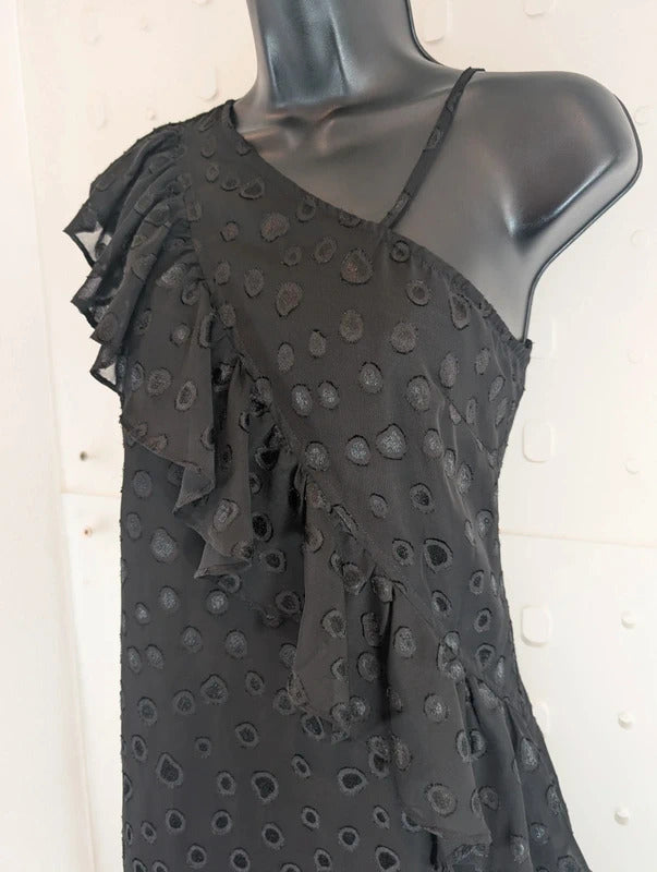 Religion Black One Shoulder Ruffle Mini Dress XS UK8
