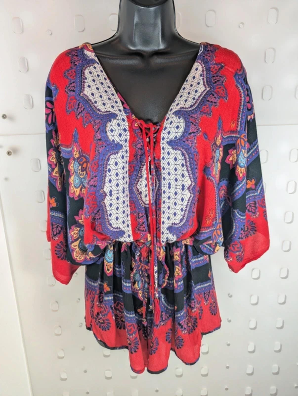 Angie rayon Indian print playsuit size large, best fit UK10/12