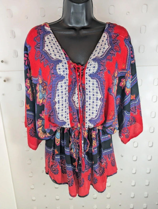 Angie rayon Indian print playsuit size large, best fit UK10/12