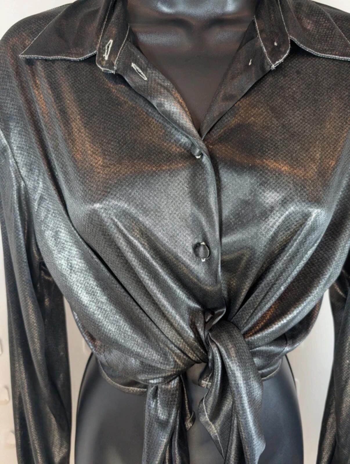 Chemisier Metallic Gunmetal Shirt Size 10 Silver Blouse