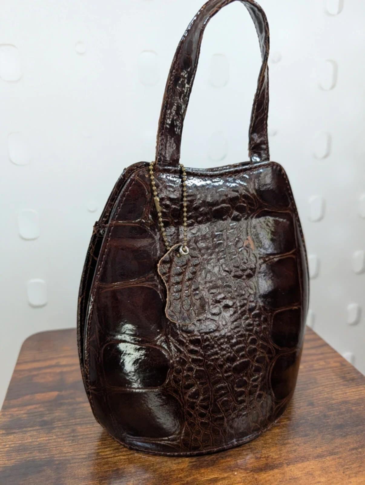 Dericci brown patent leather mini box bag