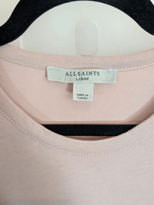 AllSaints Bela Blush Pink Organic Cotton Raw Edge T Shirt L