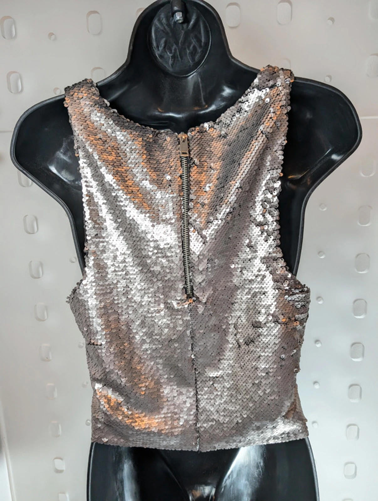 Mango Casual dull silver sequin top in EU Small