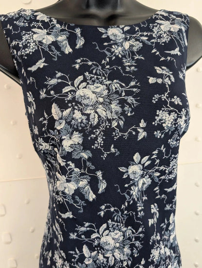 Vintage 90s Lakeland Navy Floral Bias Cut Maxi Dress UK14