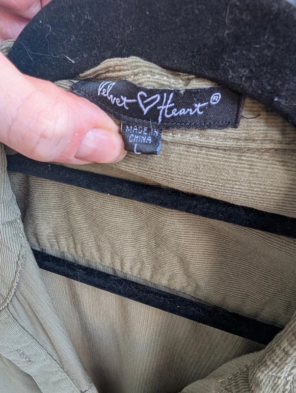 Velvet Heart Needlecord Shirt Dress Olive Green UK14