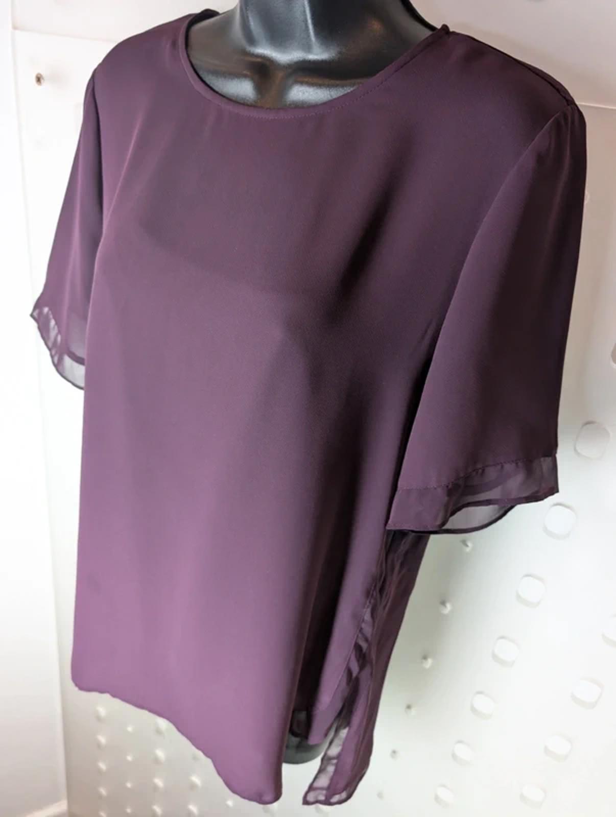 DKNY Aubergine Sheer Trim Blouse UK 8