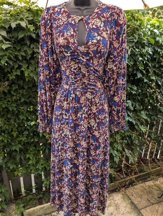 Jigsaw Ruched Batwing Maxi Dress Purple Print M UK10/12