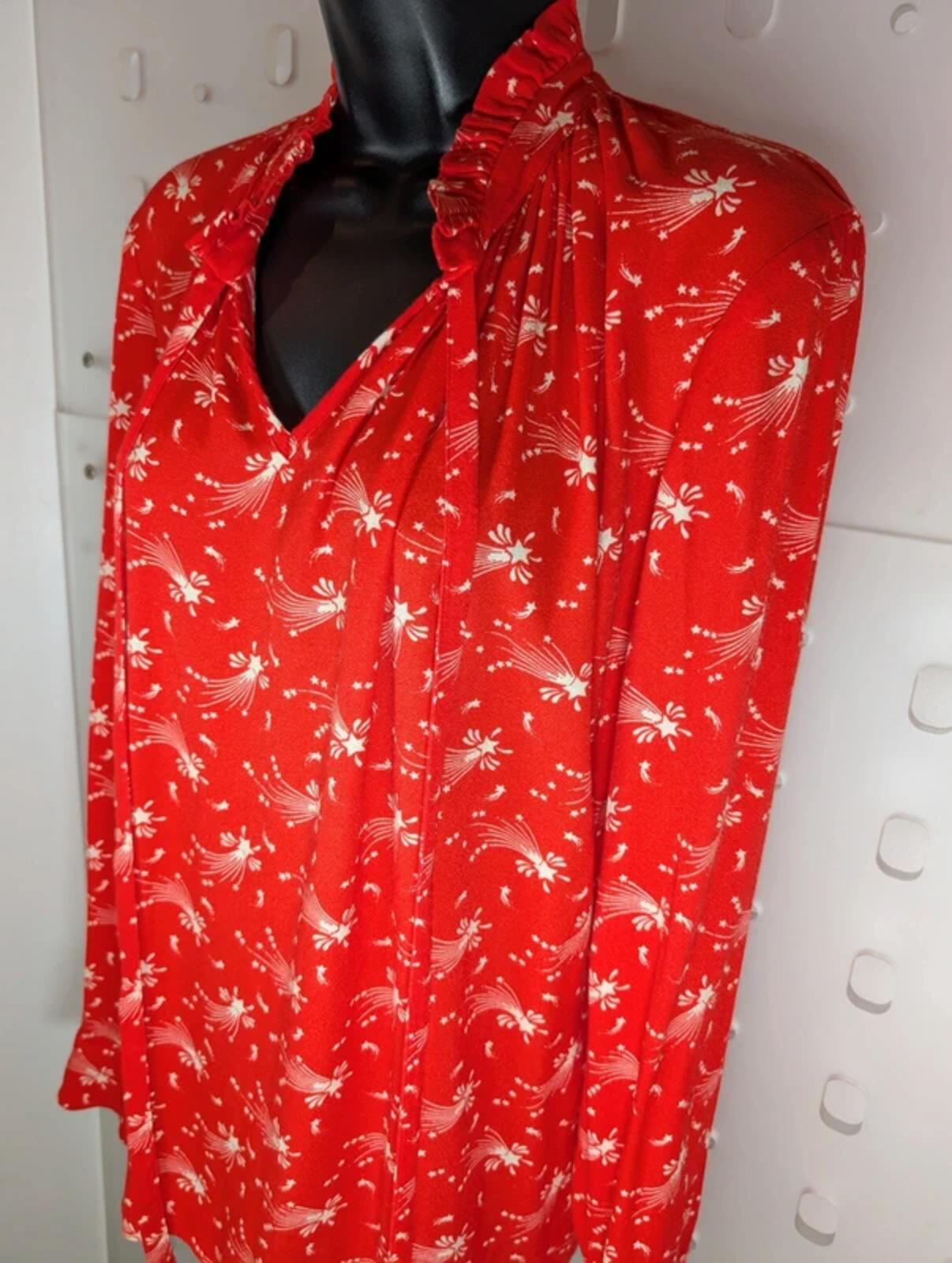 Ghost Shooting Star Print Blouse Coral Red White Medium