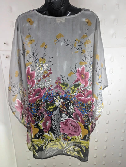 Simply Rhona Resort Wear Floral Kaftan Grey Multi Medium