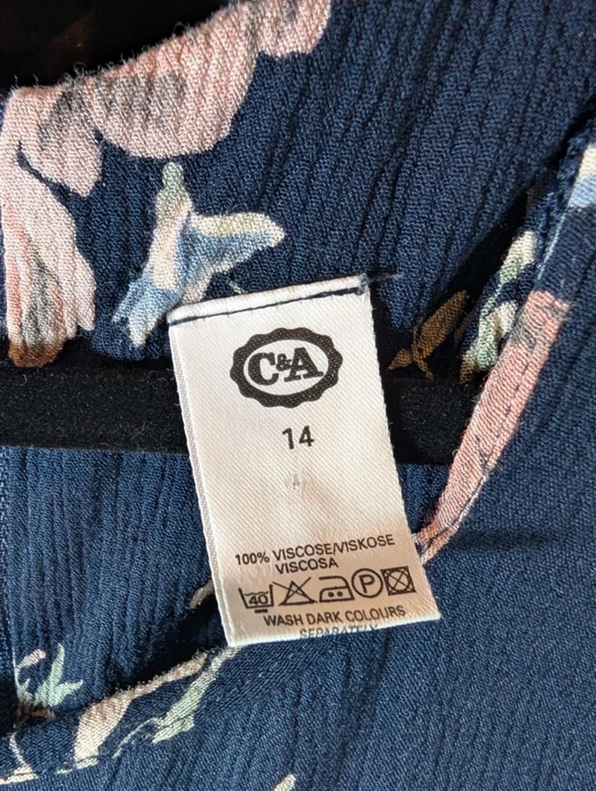 Vintage 90s C&A Navy Tulip Print Maxi Dress UK 12 14 Viscose Floral