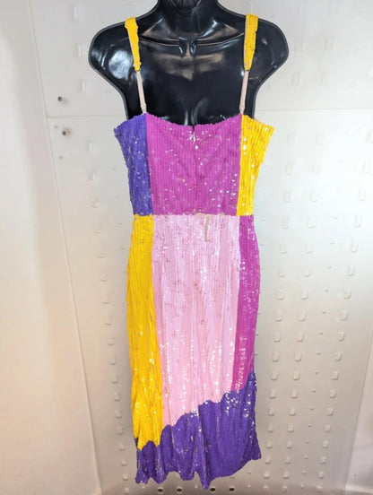 Lace & Beads Alicia Sequin Colour Block Midaxi Dress UK14 Party Occasion