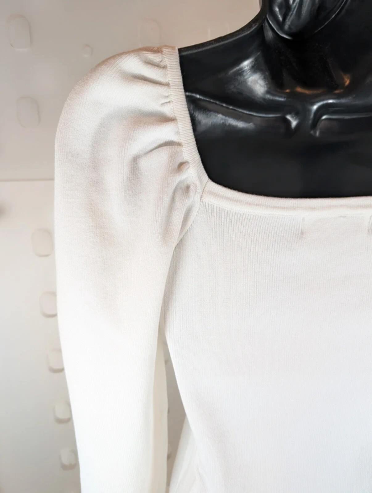LUC-CE Off White Puff Sleeve Sweetheart Neck Knit Jumper UK10–12
