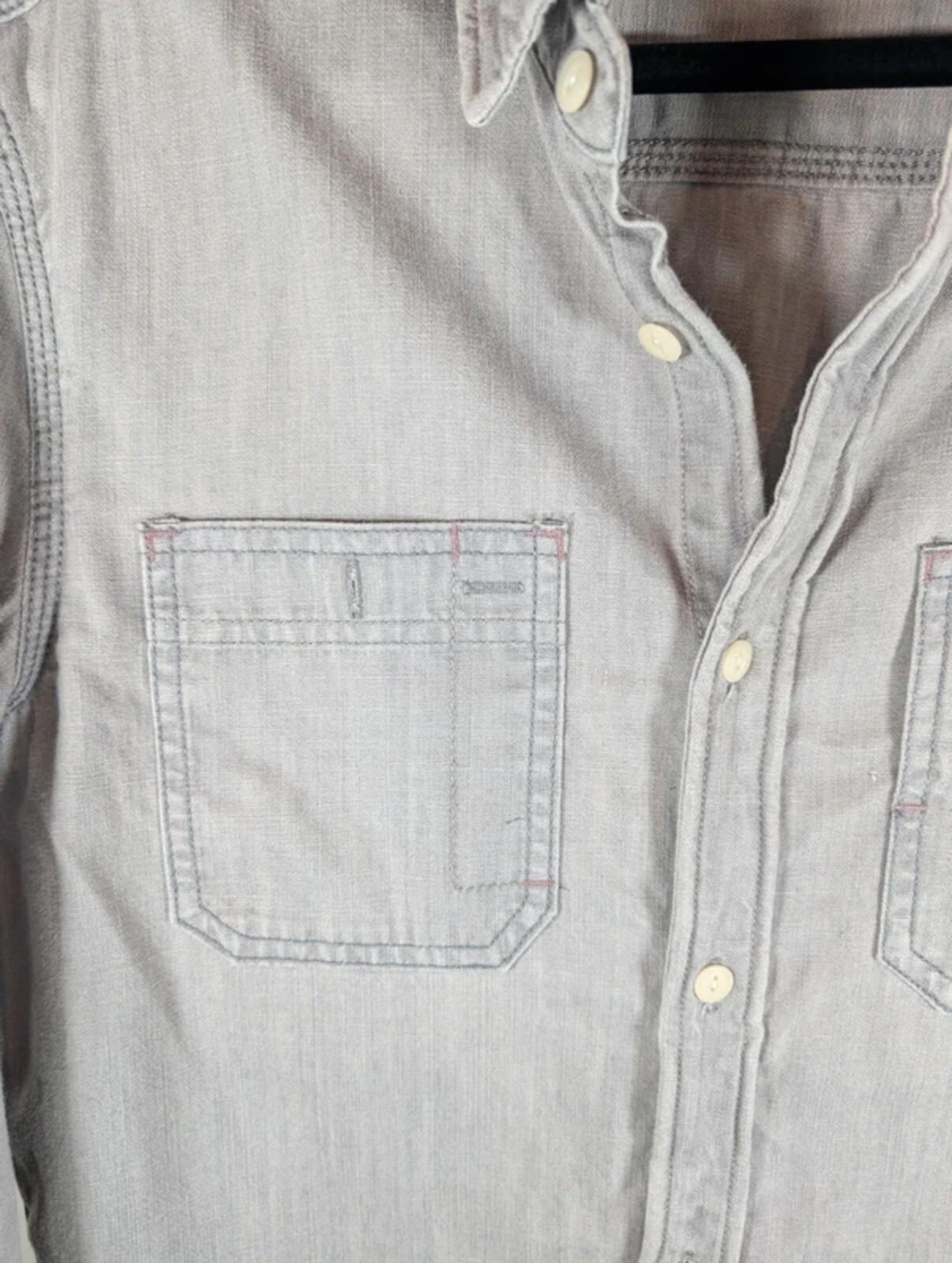 AllSaints Haiiro Washed Denim Shirt Grey Blue Utility Workwear Small