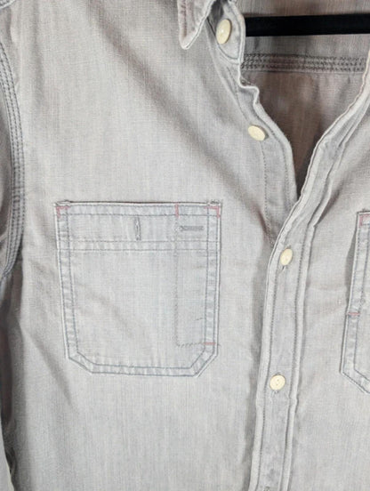 AllSaints Haiiro Washed Denim Shirt Grey Blue Utility Workwear Small