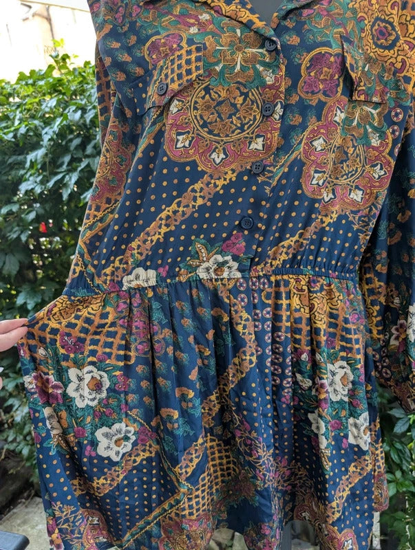 Vintage Leslie Fay Dresses Scarf Print Dress Petite UK18