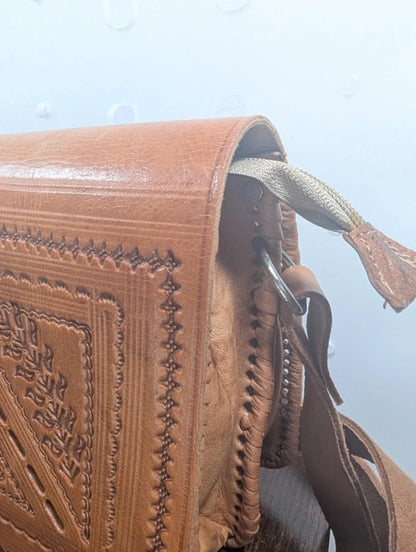 Hand Tooled Leather Crossbody Bag Artisan Handmade Unused