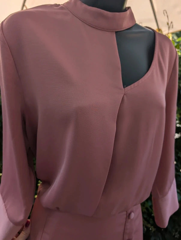 Liquorish Asymmetric Midi Dress Rose Pink UK10