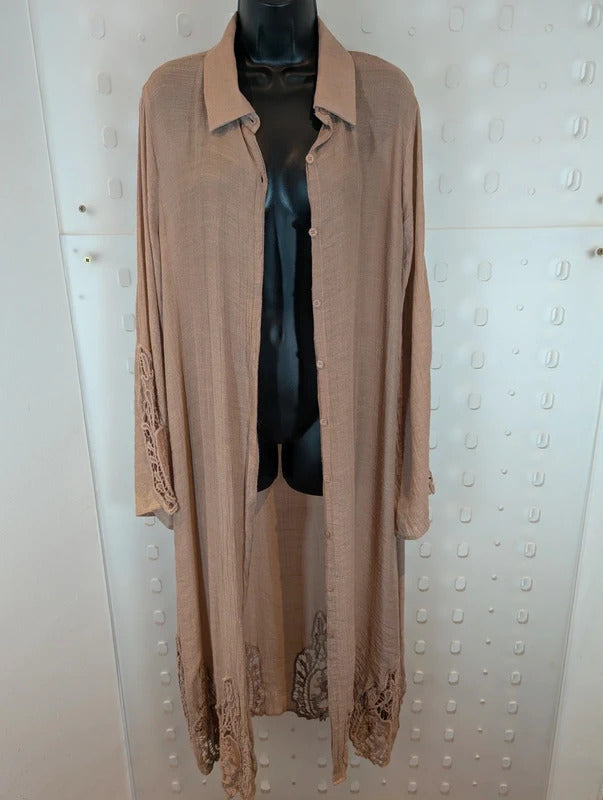 BluIvy Boho Crochet Long Shirt Dress Size L