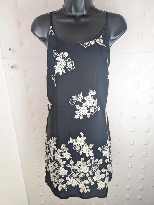 Vintage St Michael Floral Slip Dress Black White 90s UK12/14
