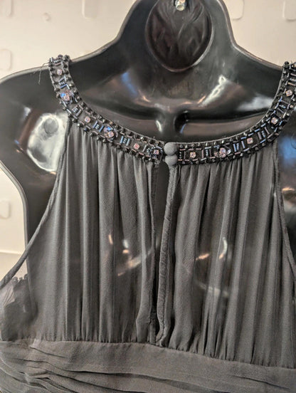 Monsoon Black Silk Beaded Maxi Evening Dress UK 16