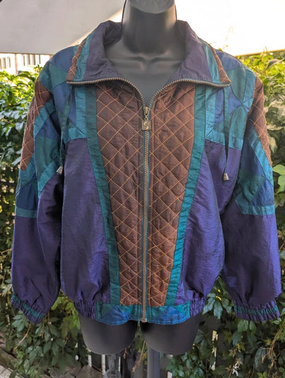 Vintage Active Stuff Colour Block Shell Suit Jacket Purple Teal Medium