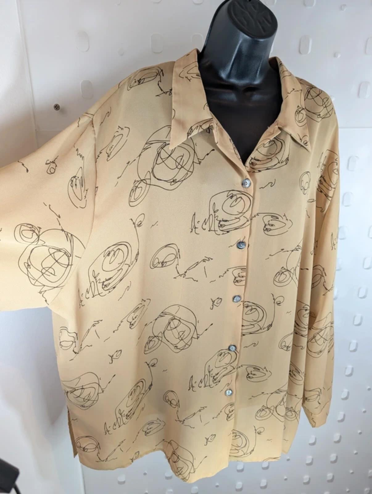 Vintage Anagram Signature Print Oversized Shirt UK Made Beige Black