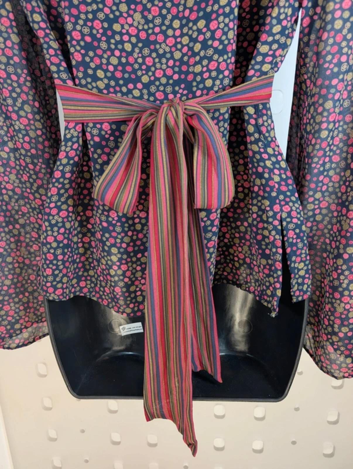 Laura Ashley Tie Blouse UK10 Pink Khaki Print