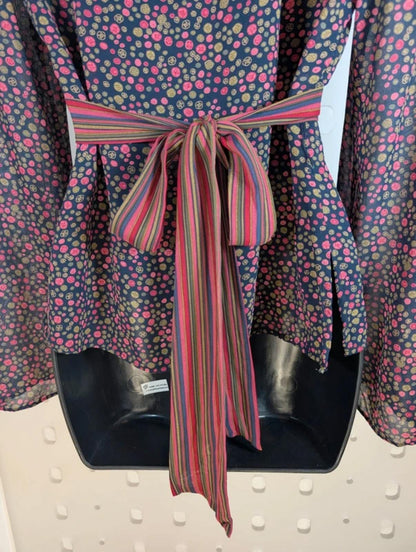 Laura Ashley Tie Blouse UK10 Pink Khaki Print