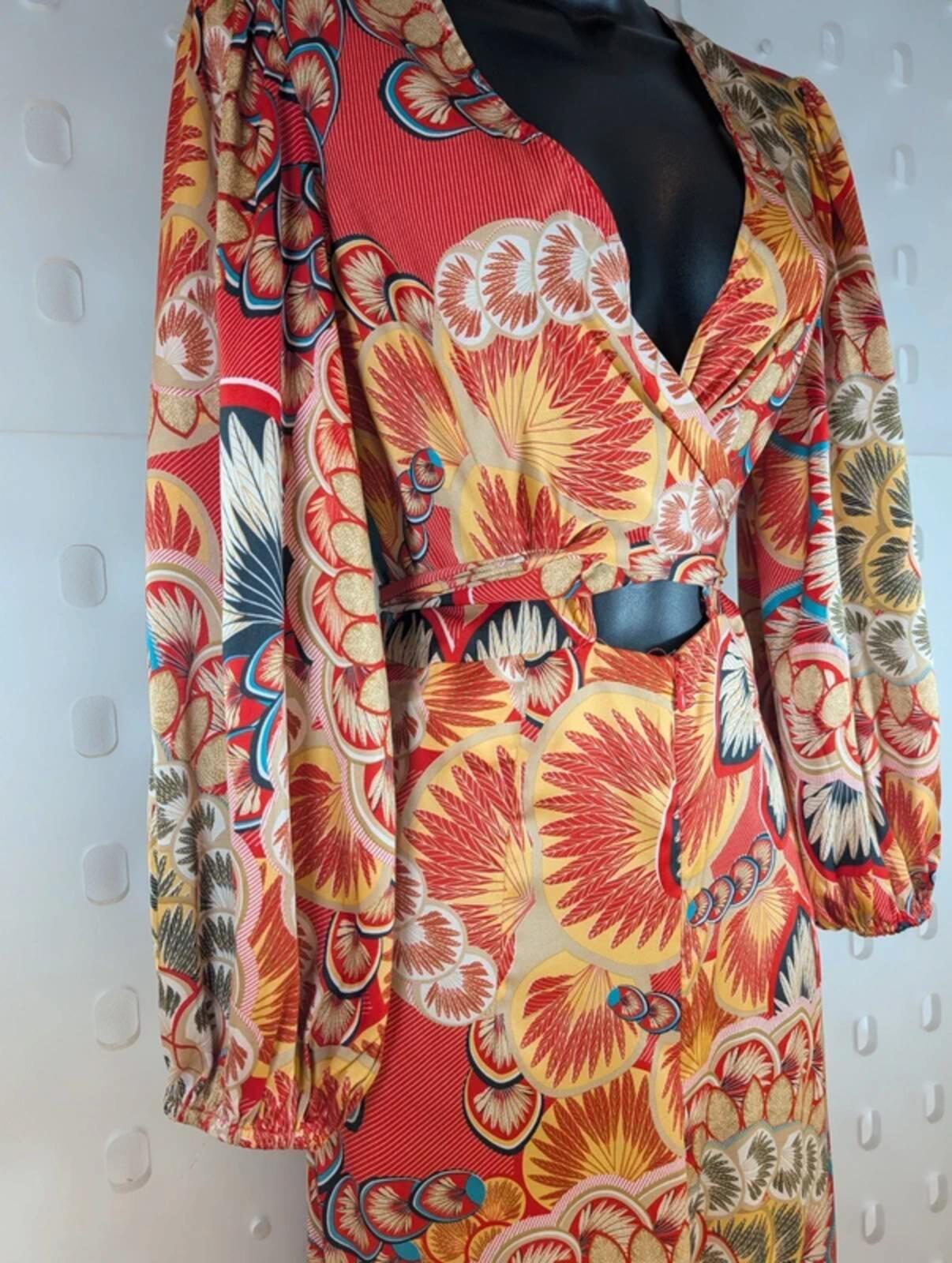 Traffic People Printed Jumpsuit Oriental Style Wide Leg Size S