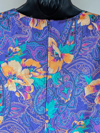 Vintage Melissa Purple Paisley Blouse Statement Bow Back Iridescent 80s Style