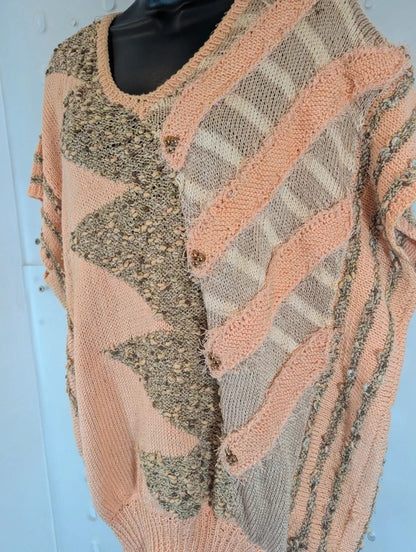 Vintage 1980s Handmade Peach Abstract Oversized Knit Vest