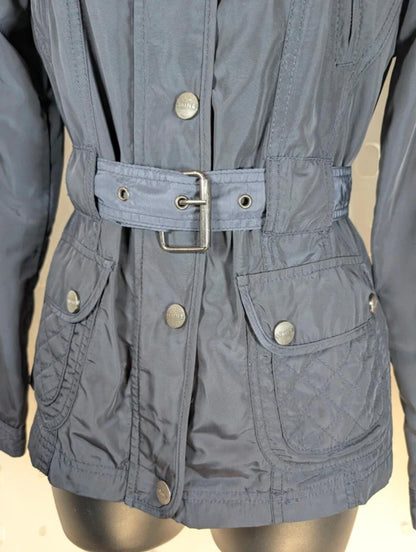 Maine New England Utility Jacket UK10 Navy Belted Quilted Detail Elbow Patch