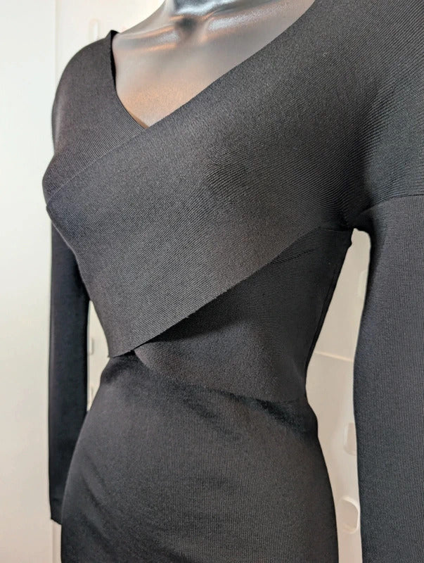 Massimo Dutti Black Crossover Wrap Knit Top Small Balletcore