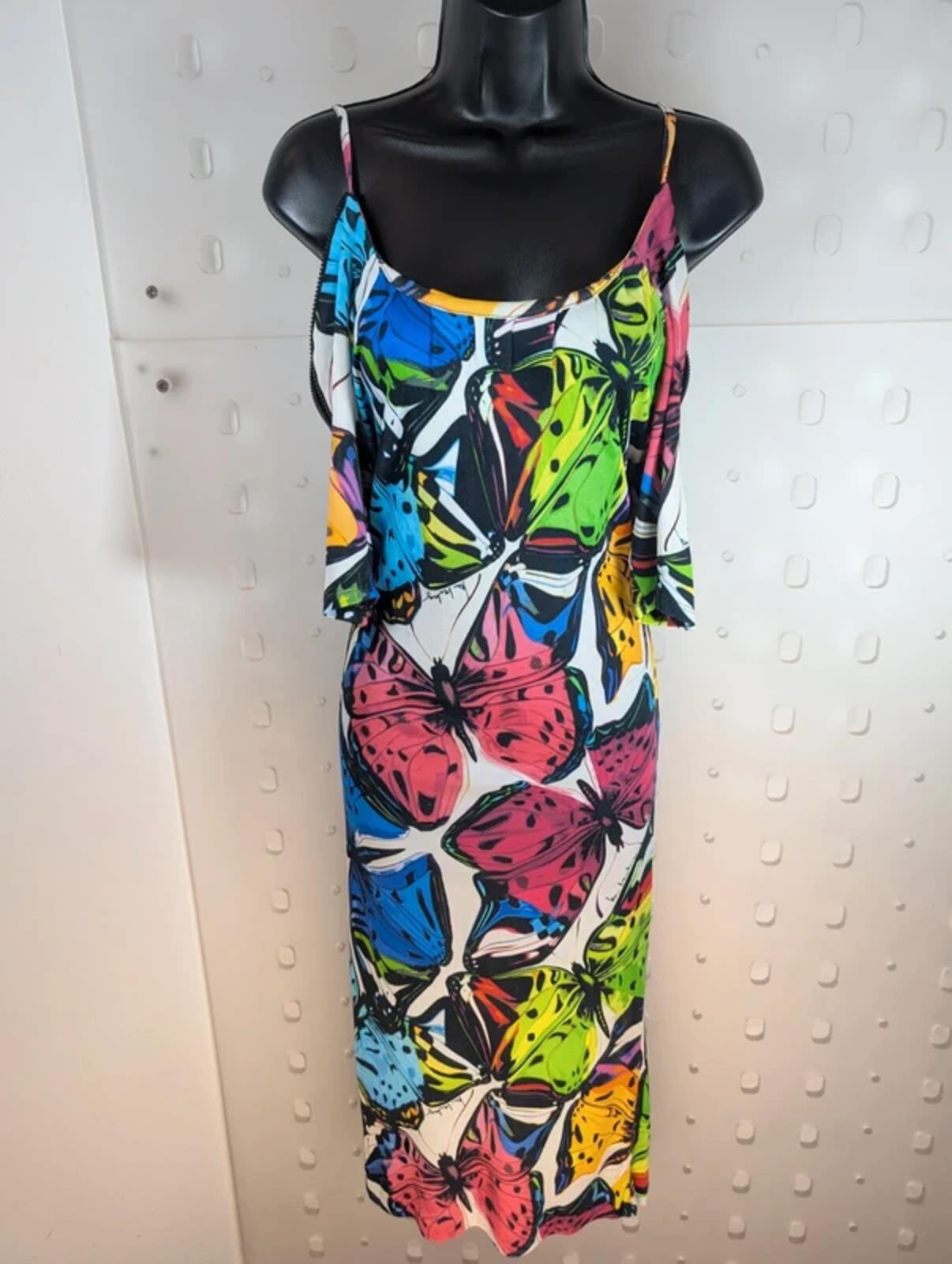 Iceberg Ice Vintage Bodycon Midi Dress Italy Butterfly Print Zip Shoulder UK10 M