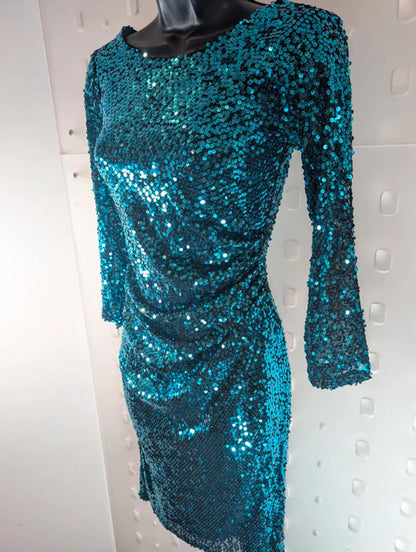 Stunning Turquoise Sequin Bodycon Dress – UK 6