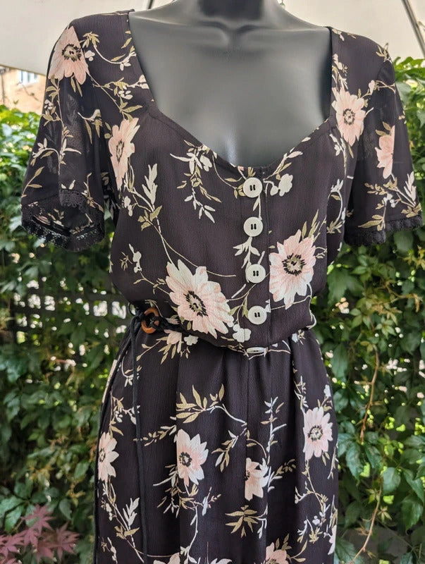 Miss Selfridge Floral Wide Leg Jumpsuit Black UK10